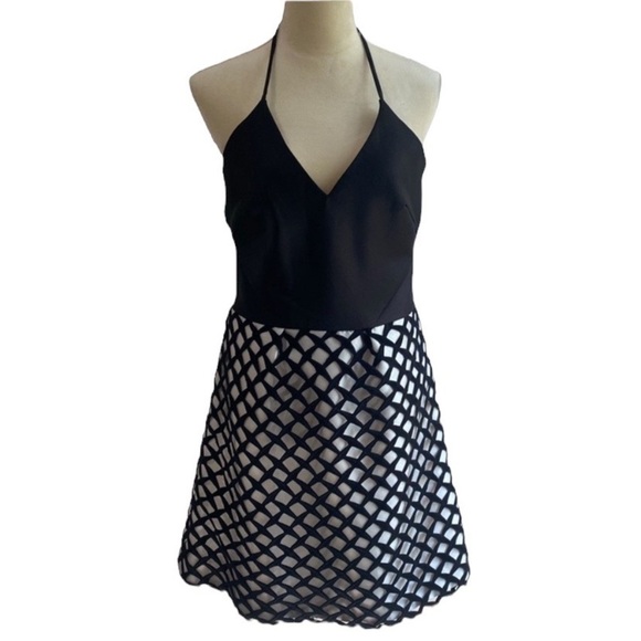Monique Lhuillier black and white A-line halter dress Size 10 - Picture 1 of 6